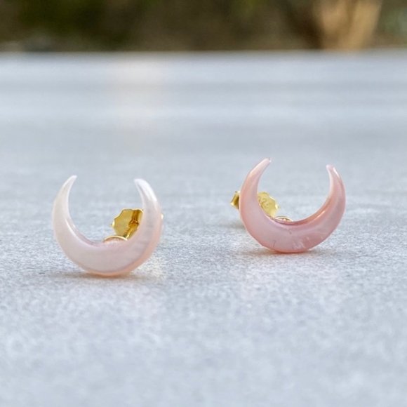 Boho Sterling/Vermeil Crescent Moon Shell Earrings - Picture 1 of 4